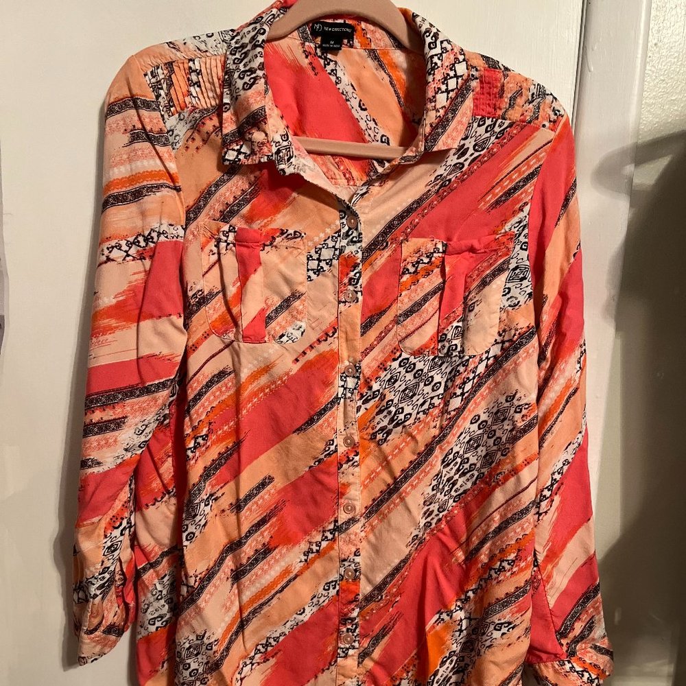 NEW DIRECTIONS ORANGE & GRAY BLOUSE SZ M